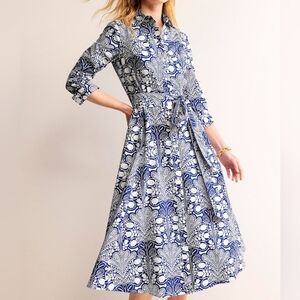 Boden Blue Amy 100% Cotton Midi Shirt Dress